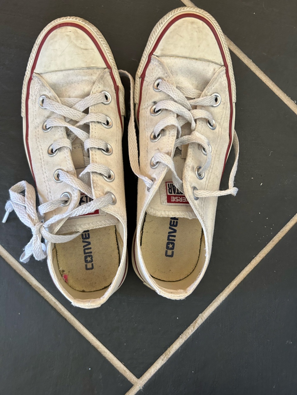 Converse Kids White Canvas Sneakers with Red Trim